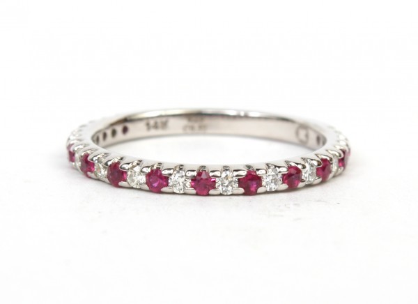 14K WHITE GOLD DIAMOND & RUBY RING