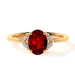 14K YELLOW GOLD OVAL RUBY RING WITH HALF MOON DIAMONDS