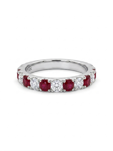 14K WHITE GOLD DIAMOND & RUBY BAND