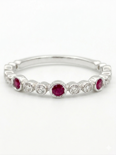 14K WHITE GOLD DIAMOND & RUBY BAND