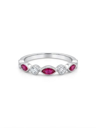 14K WHITE GOLD DIAMOND & RUBY BAND