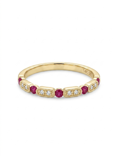 14K YELLOW GOLD DIAMOND & RUBY BAND