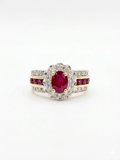 14K YELLOW GOLD DIAMOND & RUBY RING