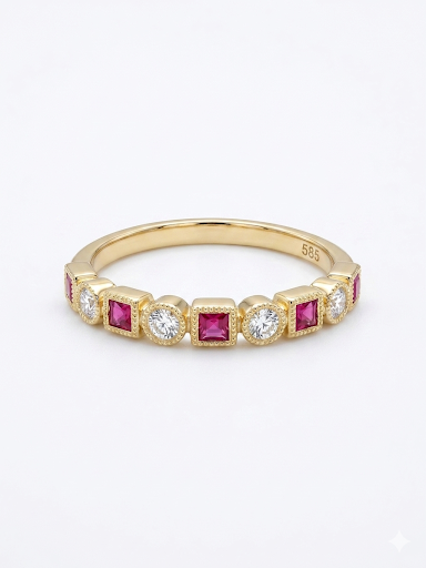 14K YELLOW GOLD DIAMOND & RUBY BAND