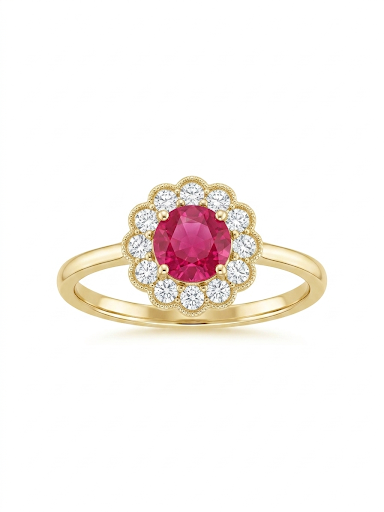 14K YELLOW GOLD DIAMOND & RUBY RING