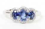 14K White Gold 1/7Ctw Diamond 1.3Ctw Sapphire Ring (32 Diamonds, 3 Sapphires)
