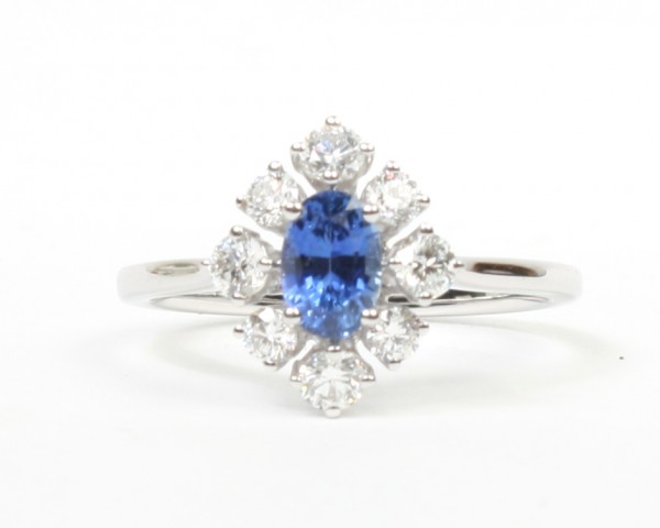 14K White Gold 1/2Ctw Diamond 5/8Ctw Sapphire Ring (8 Diamonds)