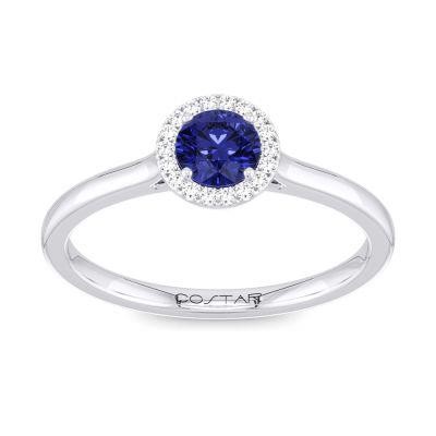 14K White Gold .05Ctw Diamond And .40Ct Sapphire Ring