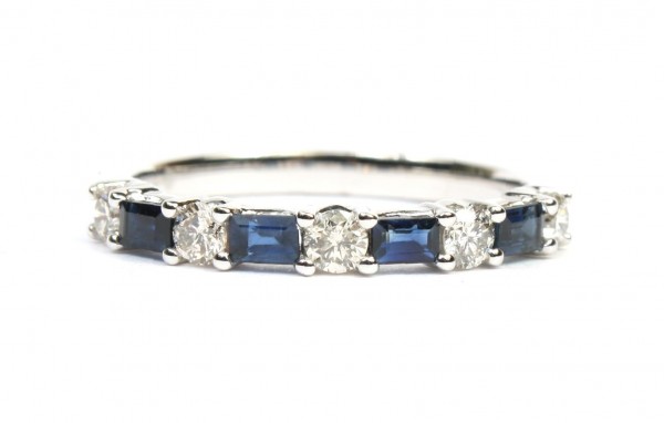 14K WHITE GOLD SAPPHIRE AND DIAMOND BAND