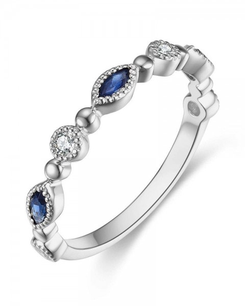 14K WHITE GOLD DIAMOND AND SAPPHIRE BAND