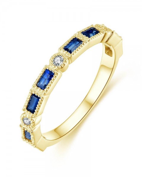14K YELLOW GOLD DIAMOND AND SAPPHIRE STACKABLE BAND