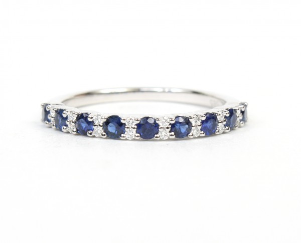 14K WHITE GOLD DIAMOND AND SAPPHIRE BAND