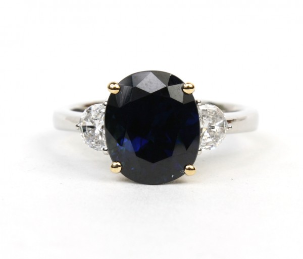 PLATINUM & 14K YELLOW GOLD DIAMOND & SAPPHIRE RING