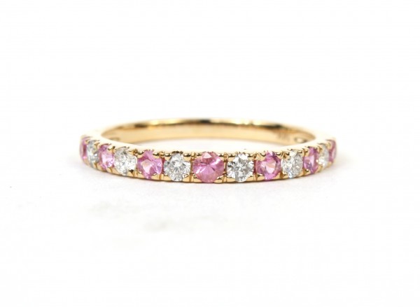14K YELLOW GOLD DIAMOND & PINK SAPPHIRE BAND