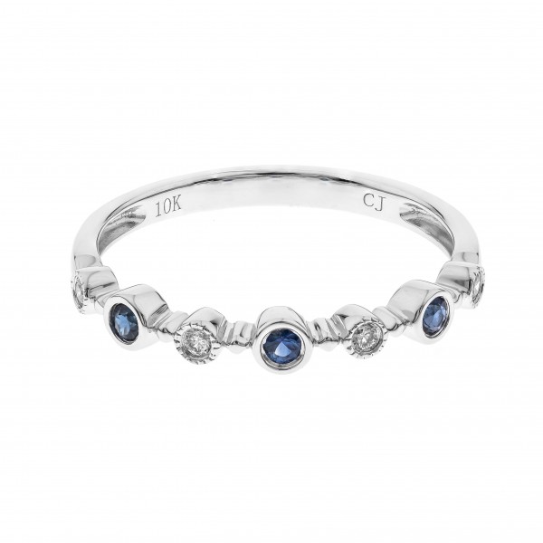 10K WHITE GOLD DIAMOND AND SAPPHIRE BAND