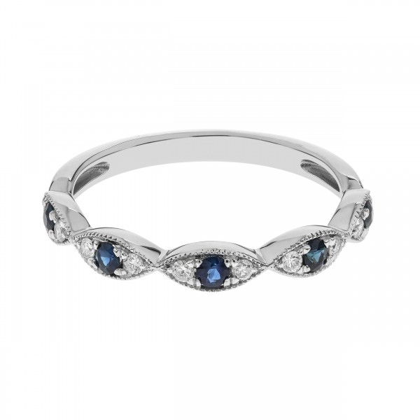 14K WHITE GOLD DIAMOND AND SAPPHIRE RING
