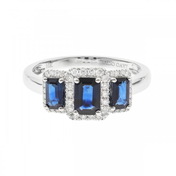 14K WHITE GOLD DIAMOND AND SAPPHIRE RING