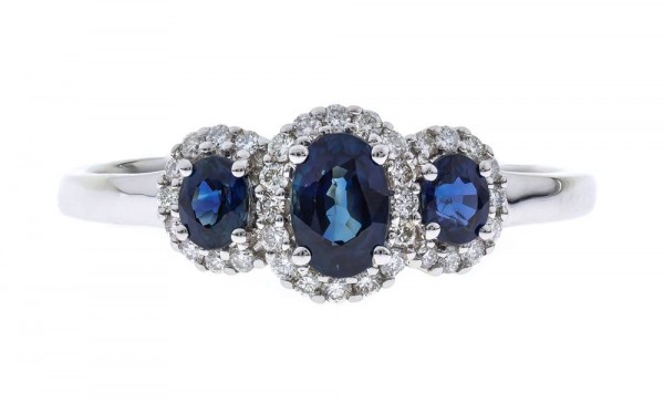 14K WHITE GOLD DIAMOND AND SAPPHIRE RING