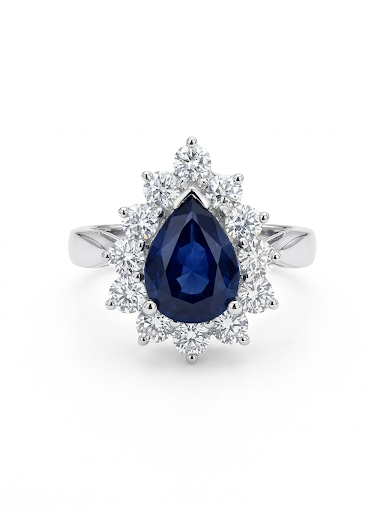 14K WHITE GOLD DIAMOND AND SAPPHIRE RING
