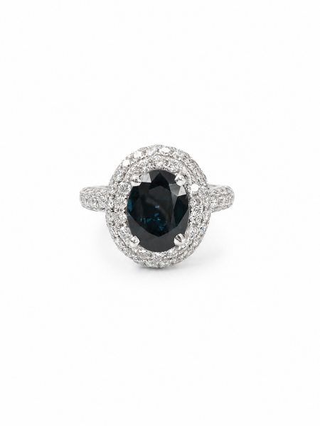 18K WHITE GOLD DIAMOND & SAPPHIRE RING