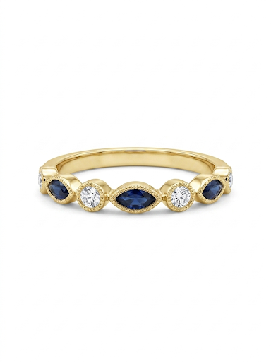 14K YELLOW GOLD DIAMOND & SAPPHIRE BAND