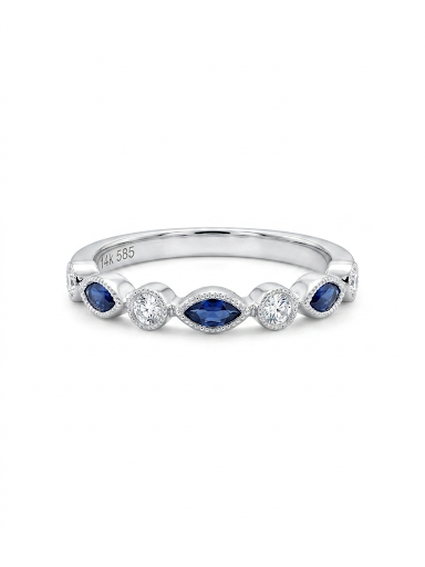 14K WHITE GOLD DIAMOND & SAPPHIRE BAND