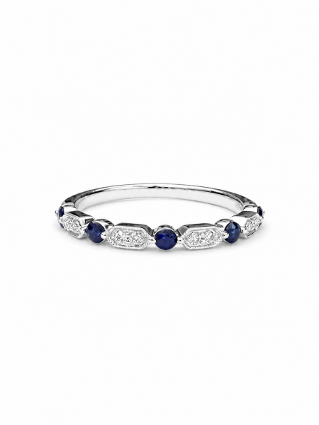 14K WHITE GOLD DIAMOND & SAPPHIRE BAND