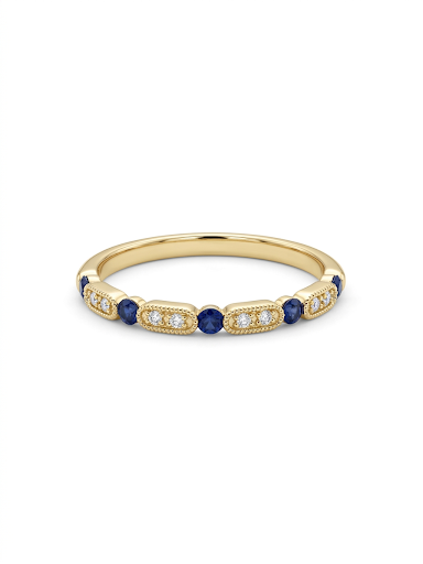 14K YELLOW GOLD DIAMOND & SAPPHIRE BAND