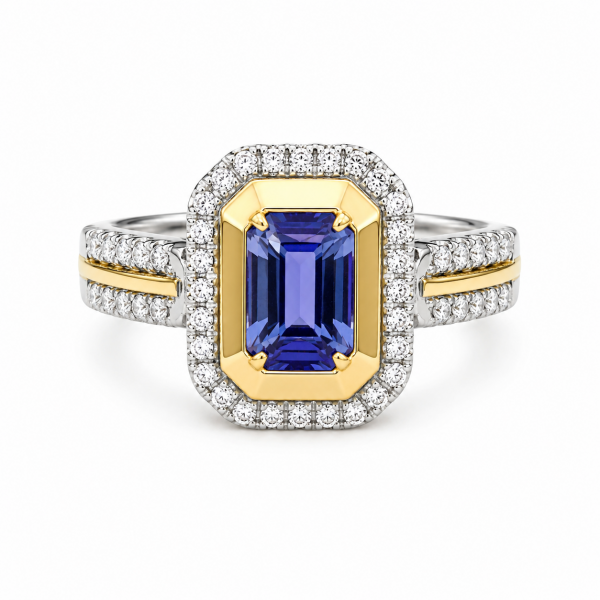 14K TWO TONE DIAMOND & SAPPHIRE RING