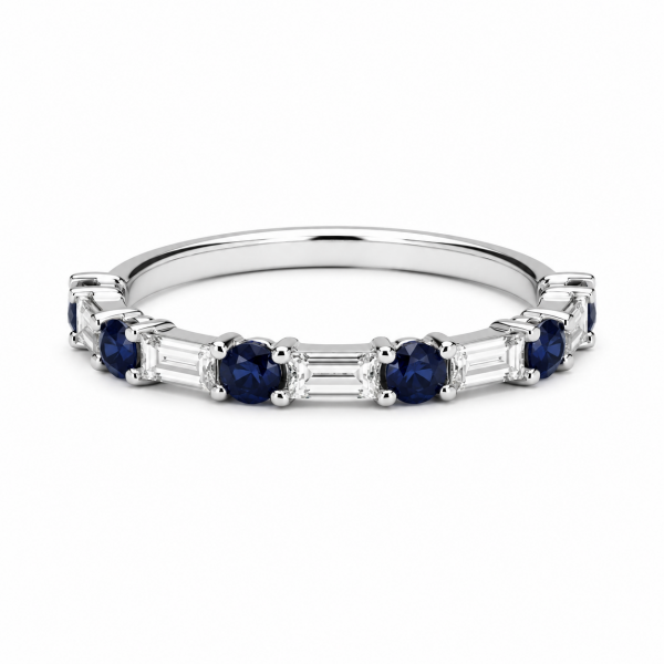 PLATINUM DIAMOND BAGUETTE & ROUND SAPPHIRE BAND