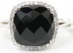 14K White Gold Black Agate And Diamond Ring