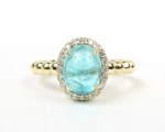 14K Gold Apatite And Diamond Ring With Beaded Shank
