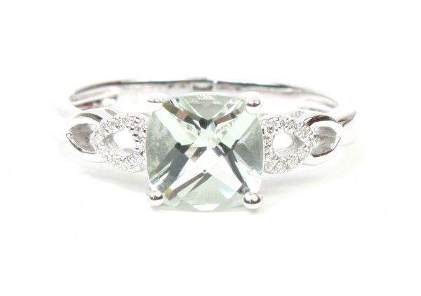 14K White Gold .12Ctw Diamond 1.45Ct Green Amethyst Ring