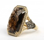 14K YELLOW GOLD DIAMOND AND BROWN SMOKY QUARTZ RING