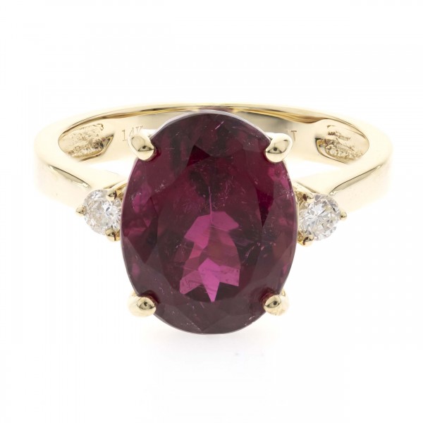 14K YELLOW GOLD DIAMOND AND TOURMALINE RING