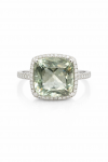 14K WHITE GOLD DIAMOND AND GREEN AMETHYST RING