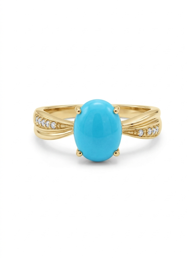 14K YELLOW GOLD DIAMOND AND TURQUOISE RING
