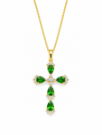 14K YELLOW GOLD DIAMOND & TSAVORITE CROSS