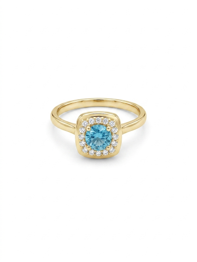 14K YELLOW GOLD DIAMOND & BLUE ZIRCON RING