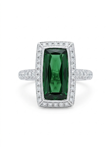PLATINUM DIAMOND & GREEN TOURMALINE RING