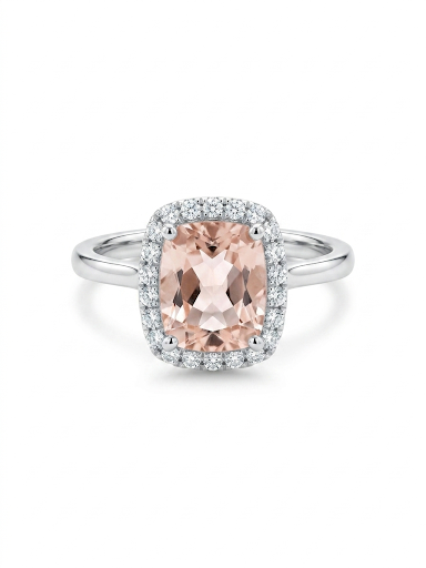 14K WHITE GOLD DIAMOND & MORGANITE RING