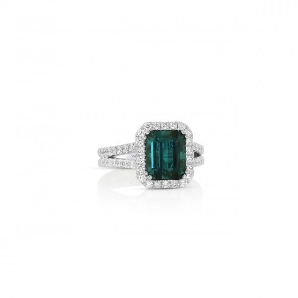 14K WHITE GOLD INDICOLITE TOURMALINE AND DIAMOND RNG