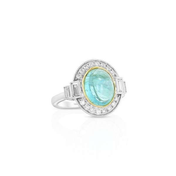 18K WHITE AND YELLOW GOLD CABACHON PARAIBA AND DIAMOND RING