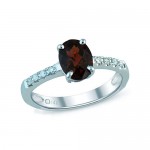 14K WHITE GOLD OVAL GARNET RING WITH DIAMOND ACCENTS