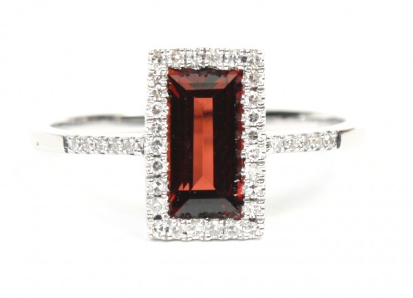 14K White Gold .10Ctw Diamond And .82Ct Garnet Ring
