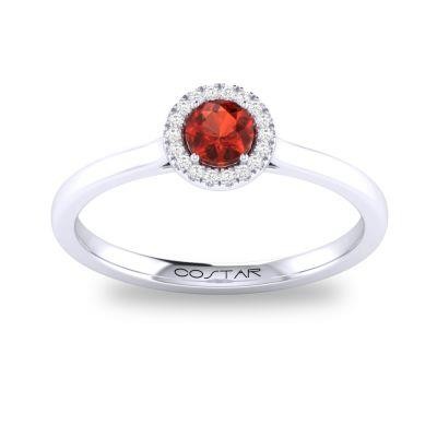 14K White Gold .05Ctw Diamond And .30Ct Garnet Ring