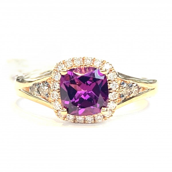 10K ROSE GOLD DIAMOND AND RHODOLITE GARNET RING