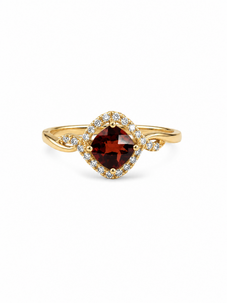 14K YELLOW GOLD DIAMOND AND GARNET RING