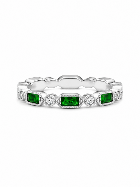 18K WHITE GOLD DIAMOND & GREEN GARNET BAND