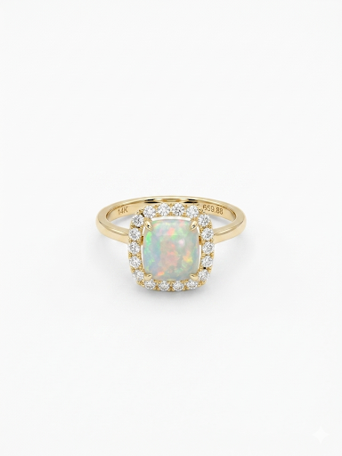 14K YELLOW GOLD DIAMOND & OPAL RING
